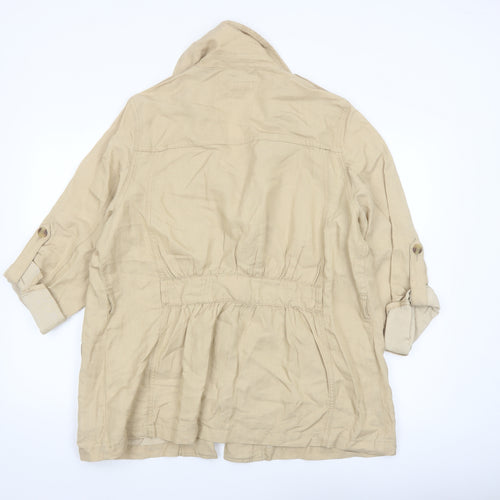 Next Women Beige Linen Blend Mid-Length Jacket Size 18