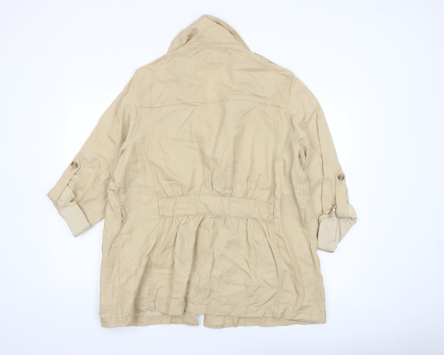 Next Women Beige Linen Blend Mid-Length Jacket Size 18