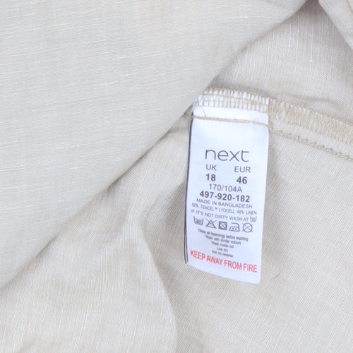 Next Women Beige Linen Blend Mid-Length Jacket Size 18
