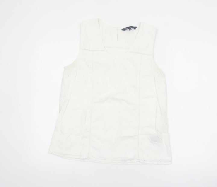 Crew Clothing Company Women's White Cotton Sleeveless Blouse Size 12