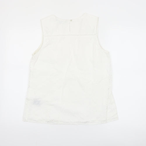 Crew Clothing Company Women's White Cotton Sleeveless Blouse Size 12