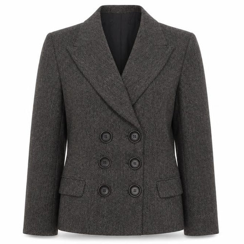 Zara Women Brown Tweed Double-Breasted Blazer M Classic Workwear