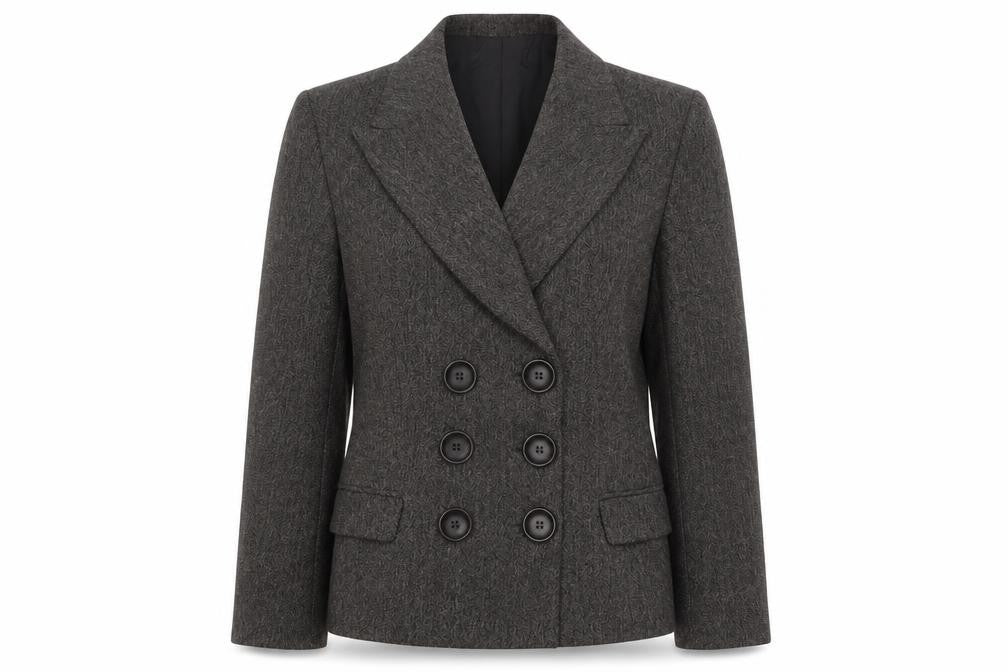 Zara Women Brown Tweed Double-Breasted Blazer M Classic Workwear