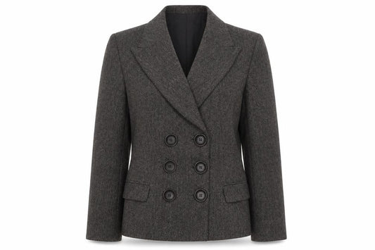 Front view of Zara Women Brown Tweed Double-Breasted Blazer M Classic Workwear