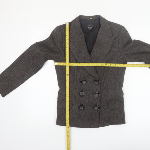 Zara Women Brown Tweed Double-Breasted Blazer M Classic Workwear