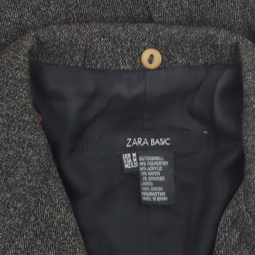 Zara Women Brown Tweed Double-Breasted Blazer M Classic Workwear