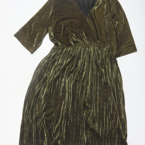 JS Millenium Women’s Green Velvet Pleated Wrap Dress L