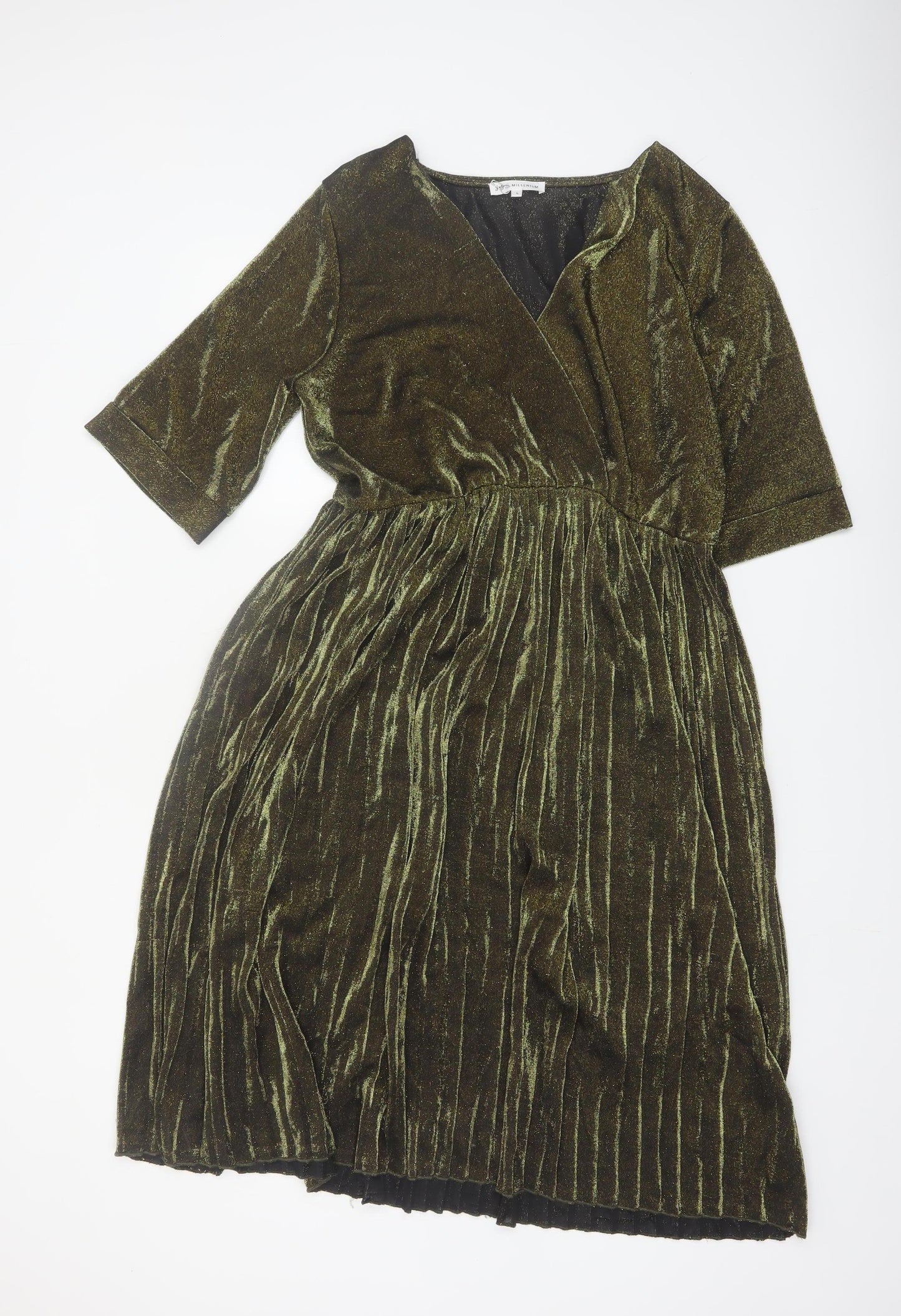 JS Millenium Women’s Green Velvet Pleated Wrap Dress L