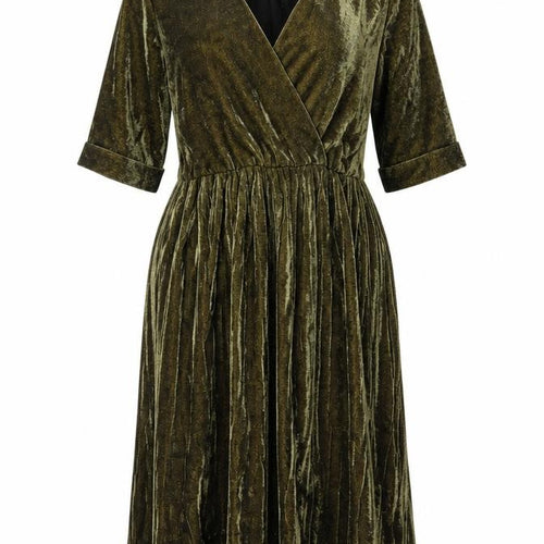 JS Millenium Women’s Green Velvet Pleated Wrap Dress L