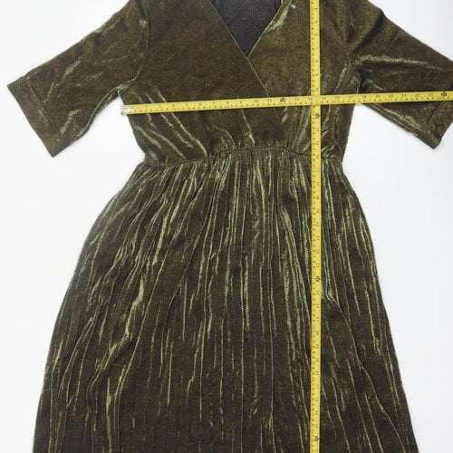 JS Millenium Women’s Green Velvet Pleated Wrap Dress L