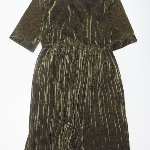 JS Millenium Women’s Green Velvet Pleated Wrap Dress L