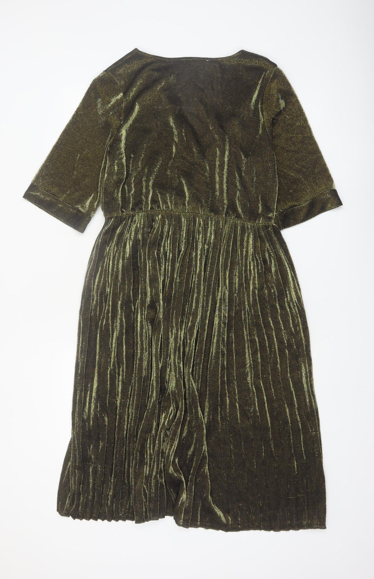 JS Millenium Women’s Green Velvet Pleated Wrap Dress L