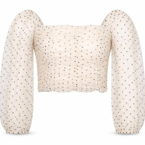 Bershka Womens Ivory Polka Dot Cropped Sheer Blouse Size 12