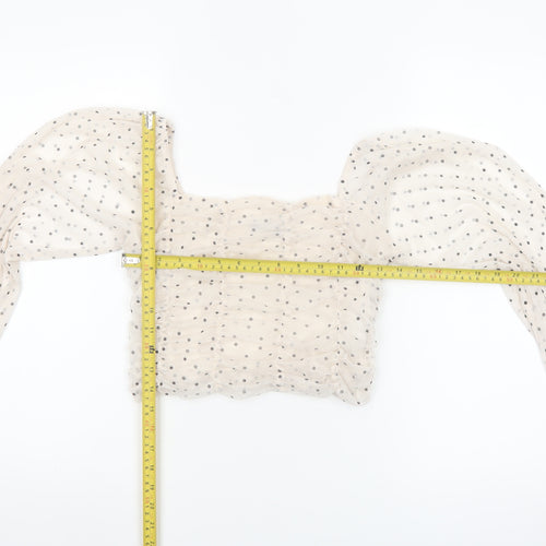 Bershka Womens Ivory Polka Dot Cropped Sheer Blouse Size 12