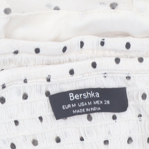 Bershka Womens Ivory Polka Dot Cropped Sheer Blouse Size 12