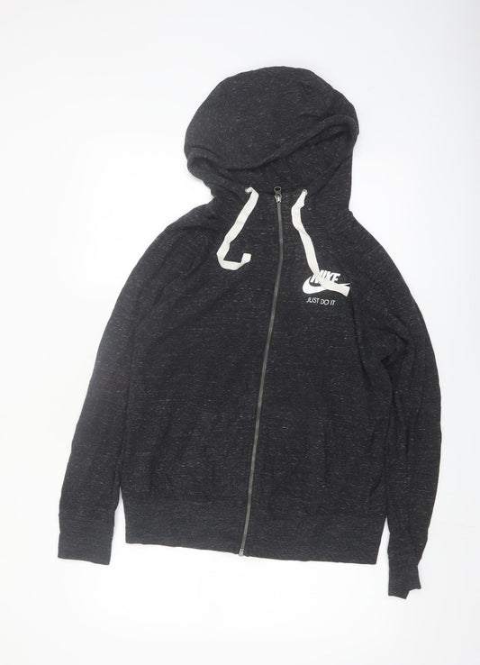 Nike Women Black Full Zip Hoodie L Cotton Blend Just Do It