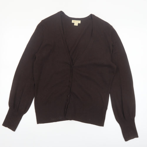 Monsoon Women Brown V-Neck Cardigan UK 16 Cotton Blend Knit