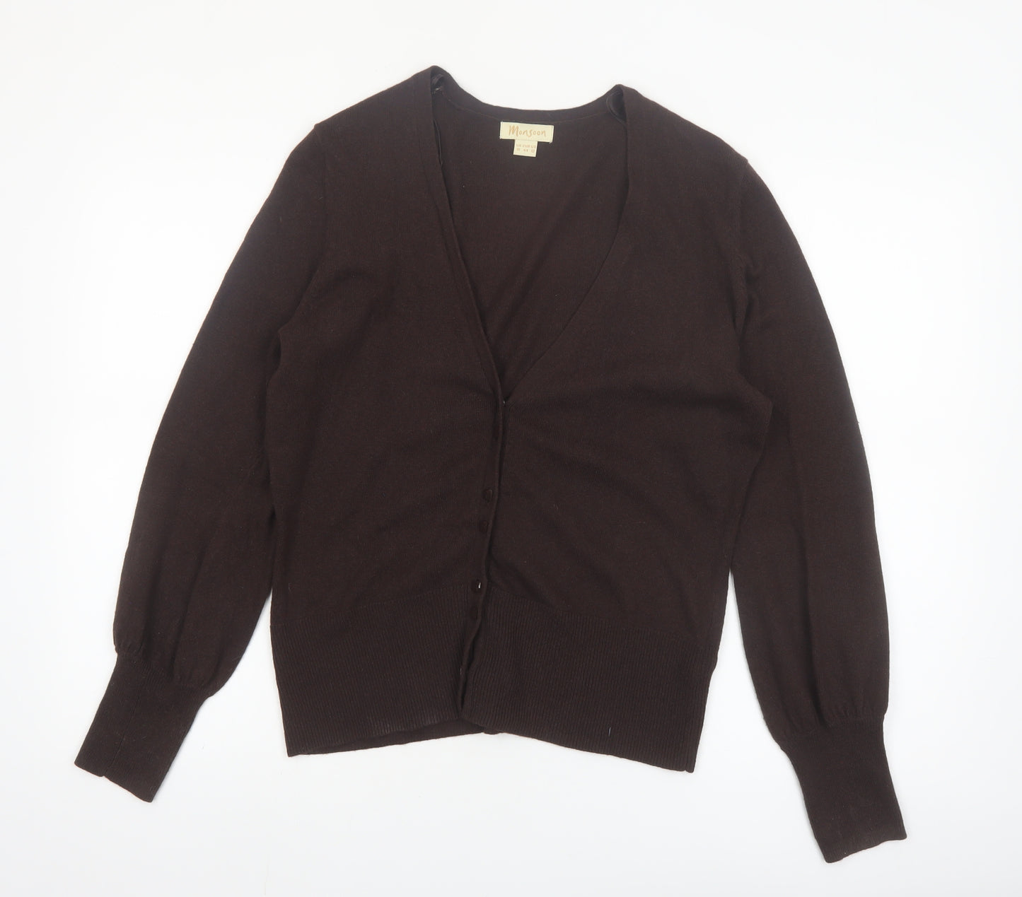 Monsoon Women Brown V-Neck Cardigan UK 16 Cotton Blend Knit