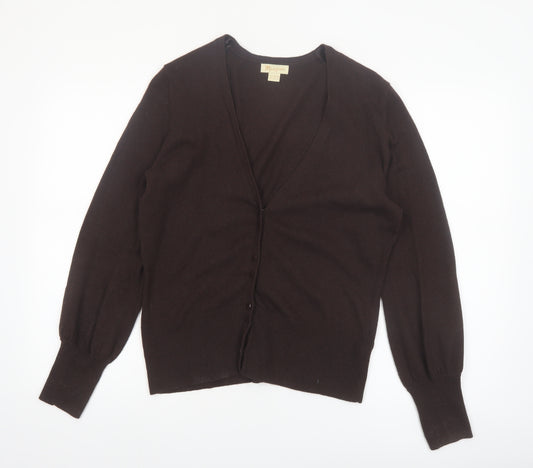 Monsoon Women Brown V-Neck Cardigan UK 16 Cotton Blend Knit