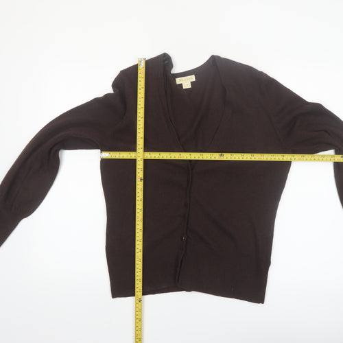 Monsoon Women Brown V-Neck Cardigan UK 16 Cotton Blend Knit