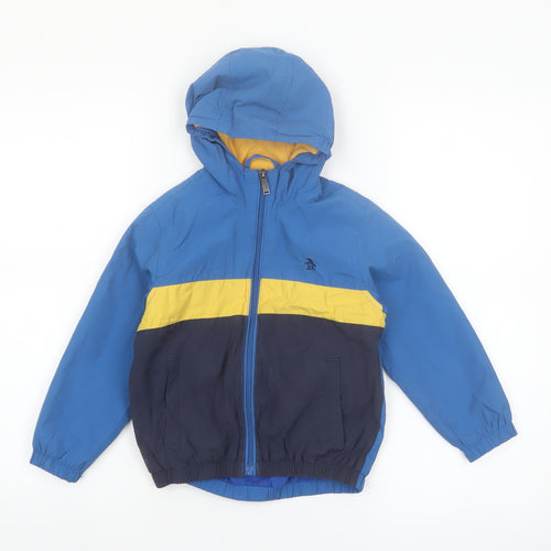 Original Penguin Boys Blue Colourblock Hooded Windbreaker Jacket 4-5 Years