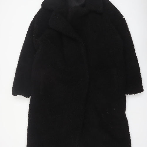 New Look Women's Black Long Teddy Coat Size L Winter Outerwear