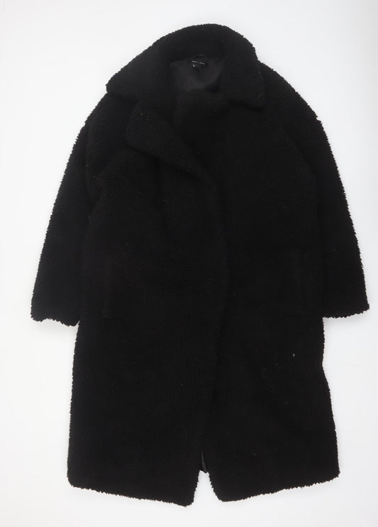 New Look Women's Black Long Teddy Coat Size L Winter Outerwear