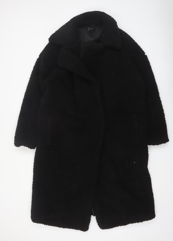 New Look Women's Black Long Teddy Coat Size L Winter Outerwear