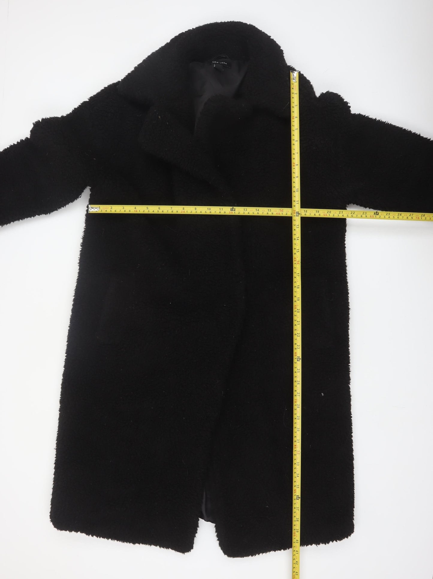 New Look Women's Black Long Teddy Coat Size L Winter Outerwear