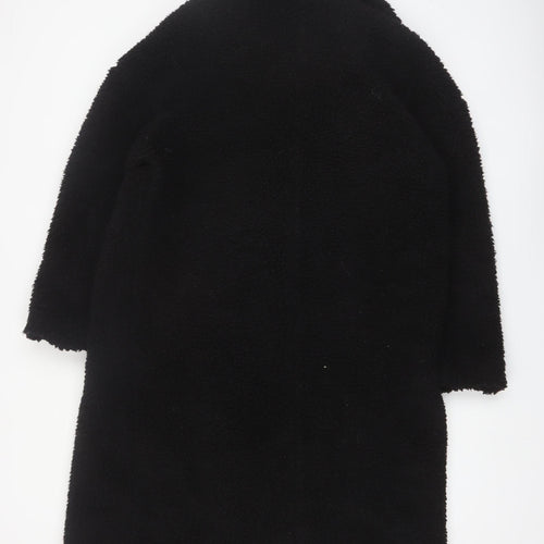 New Look Women's Black Long Teddy Coat Size L Winter Outerwear