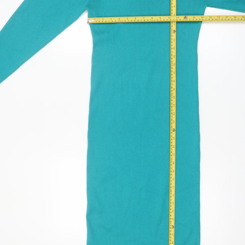Zara Women Green Knit Bodycon Midi Dress L Long Sleeve