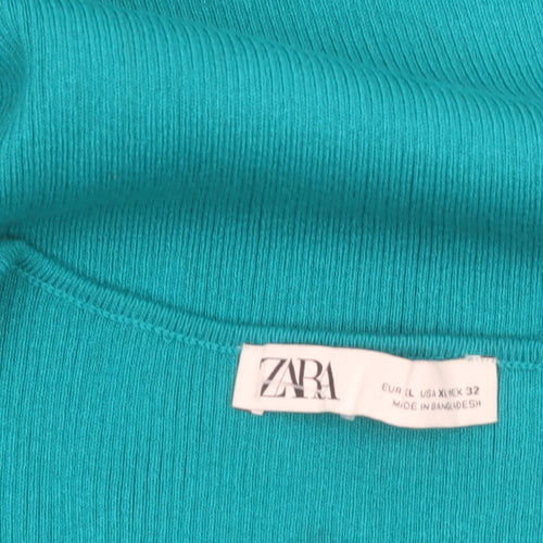 Zara Women Green Knit Bodycon Midi Dress L Long Sleeve