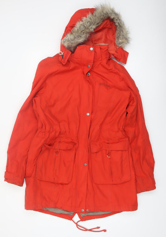 Regatta Womens Red Waterproof Parka Coat UK 14 Hooded Faux Fur Outdoor