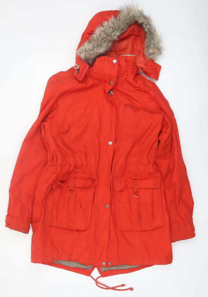 Regatta Womens Red Waterproof Parka Coat UK 14 Hooded Faux Fur Outdoor