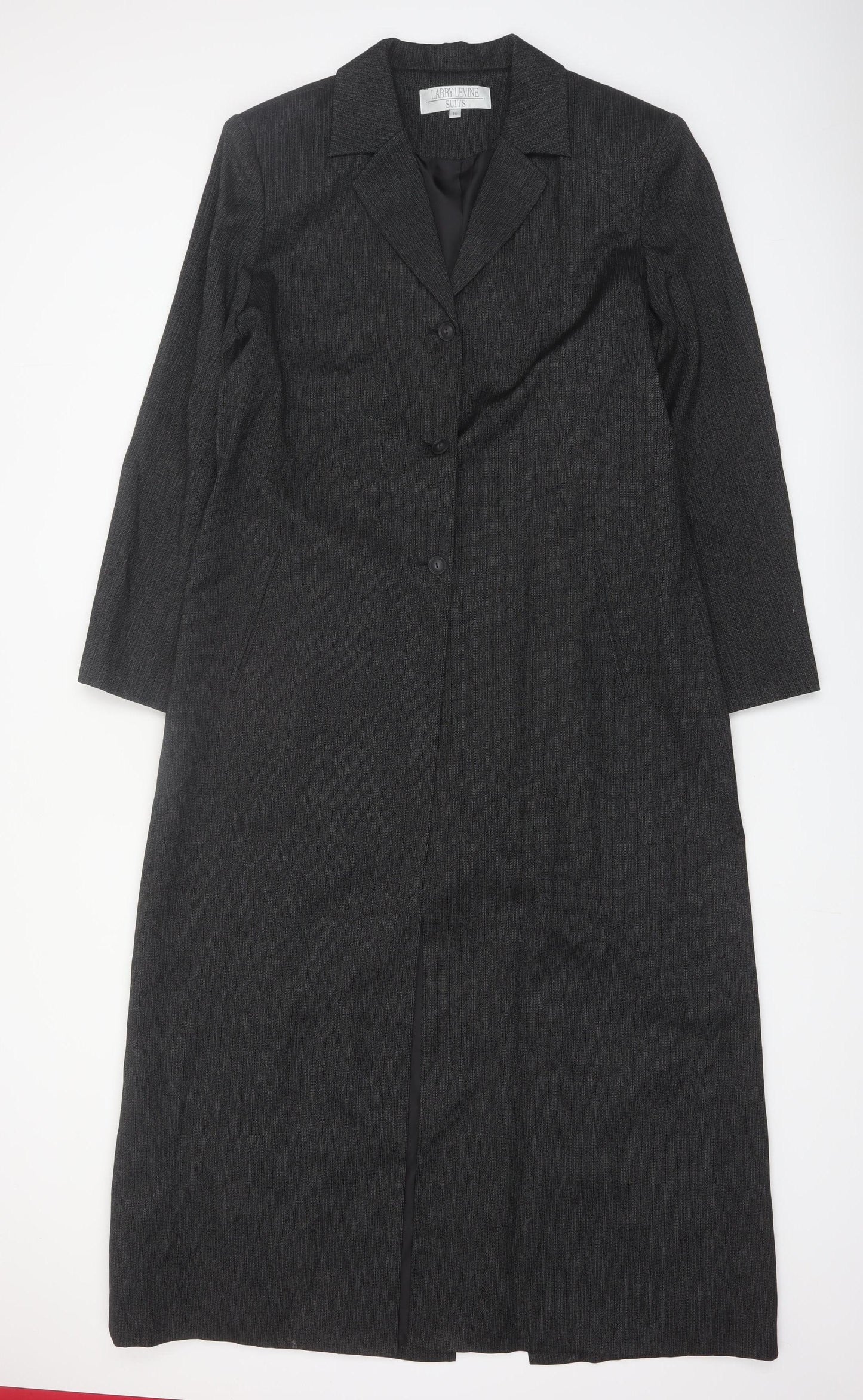 Larry Levine Women’s Grey Pinstripe Long Overcoat Size 16