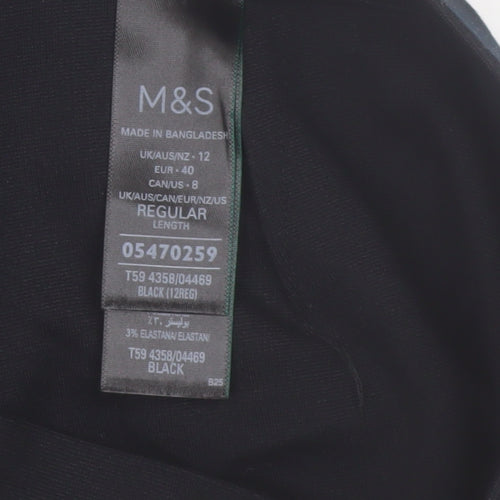 Marks and Spencer Women Black Size 12 Regular Stretch Trousers