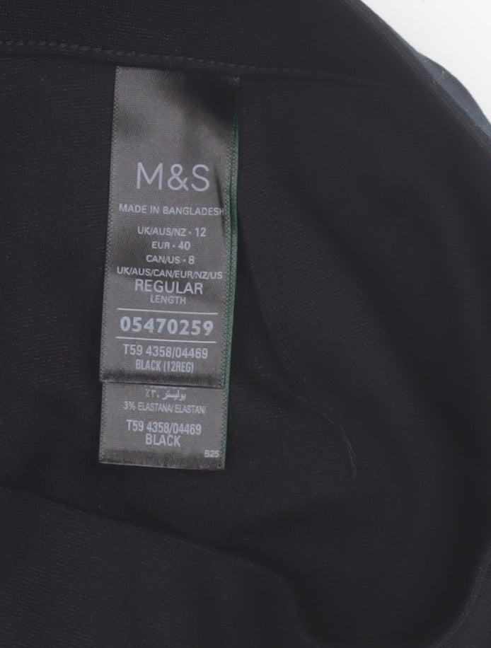 Marks and Spencer Women Black Size 12 Regular Stretch Trousers