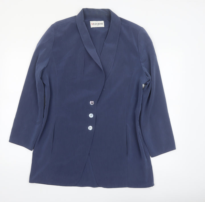 Windsmoor Women's Blue Shawl Lapel Single-Breasted Blazer Size 14