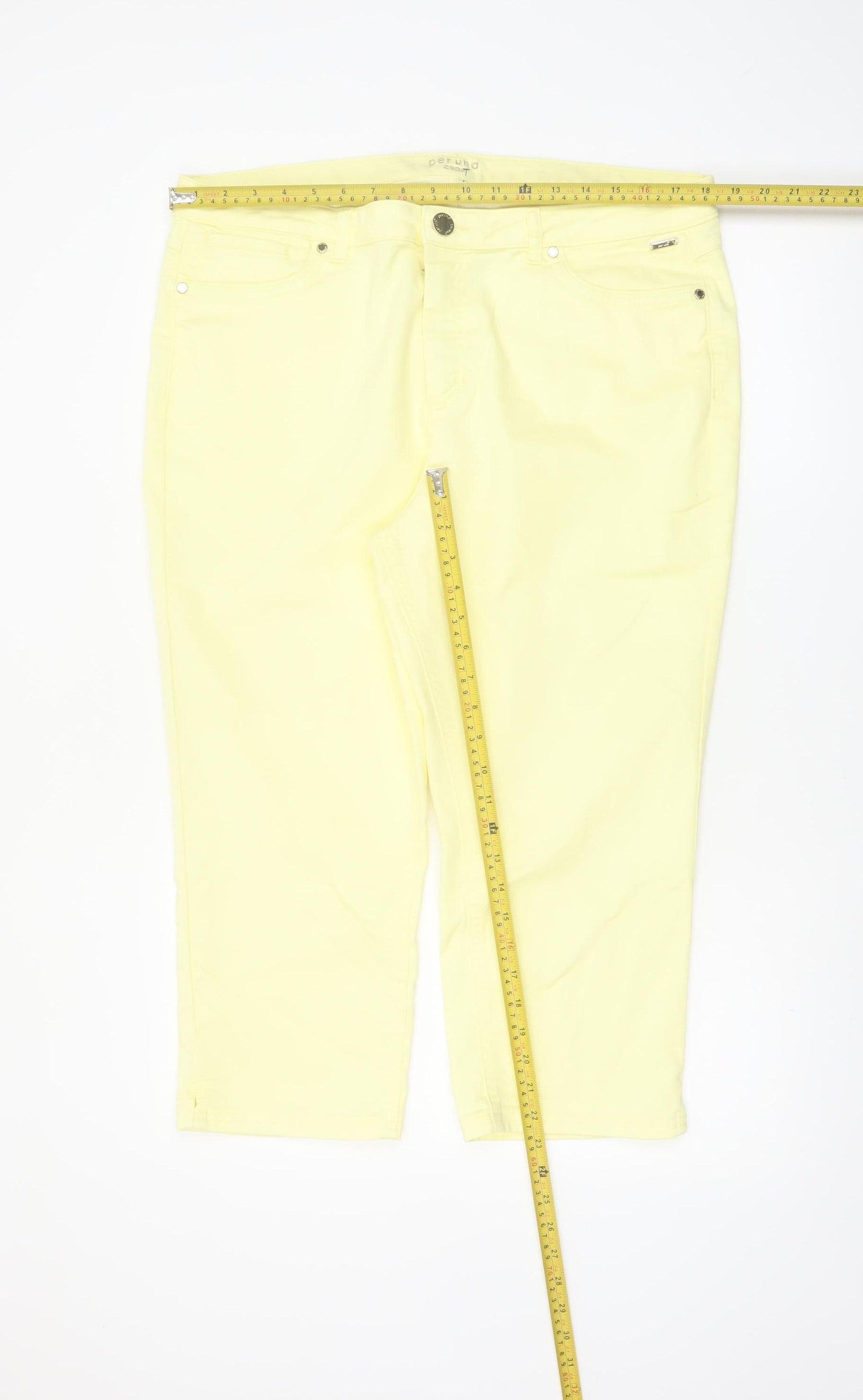 Marks and Spencer Women's Yellow Cropped Stretch Trousers Size 18