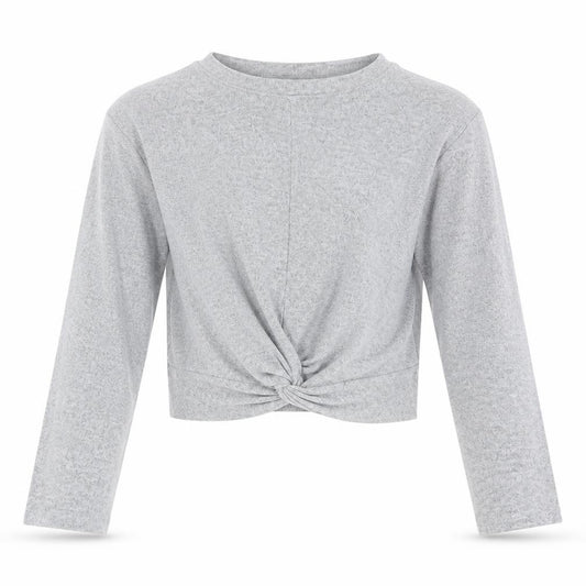 New Look Girls Grey Cropped Twist Front Long Sleeve Top 14-15 Years