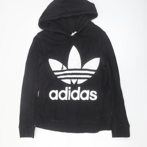 Adidas Women Black Trefoil Hoodie Size 8 Pullover Cotton Blend