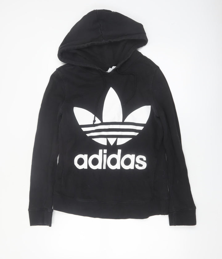 Adidas Women Black Trefoil Hoodie Size 8 Pullover Cotton Blend