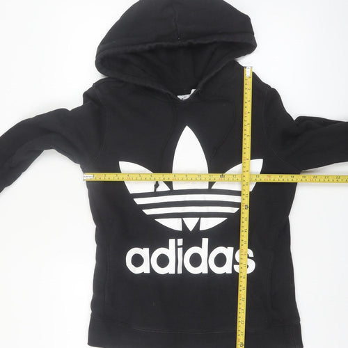 Adidas Women Black Trefoil Hoodie Size 8 Pullover Cotton Blend