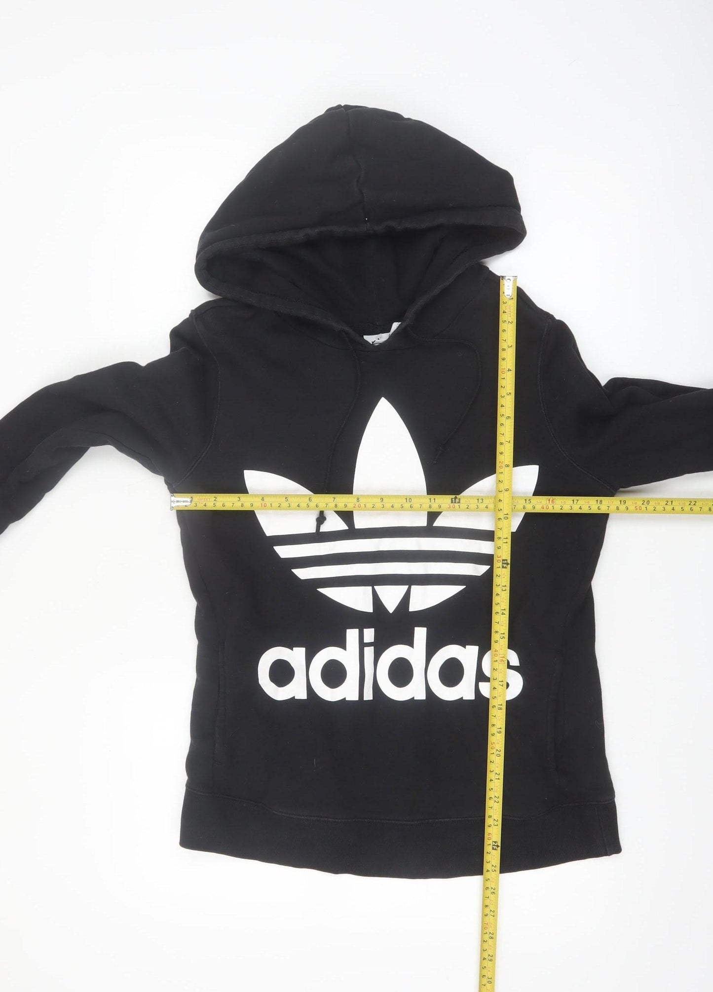 Adidas Women Black Trefoil Hoodie Size 8 Pullover Cotton Blend