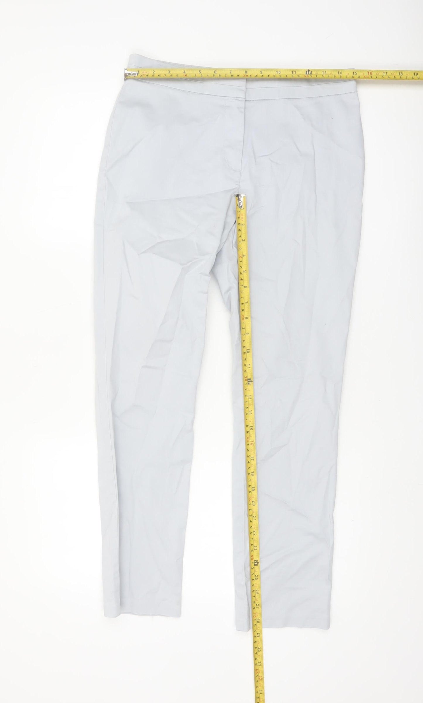 Marks and Spencer Women’s Grey Stretch Cotton Straight Trousers UK 10 Short
