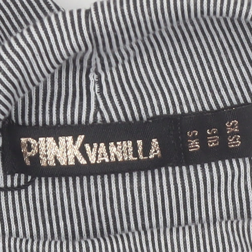 Pink Vanilla Womens Grey Striped Cropped Mock Neck Long Sleeve Top Size S