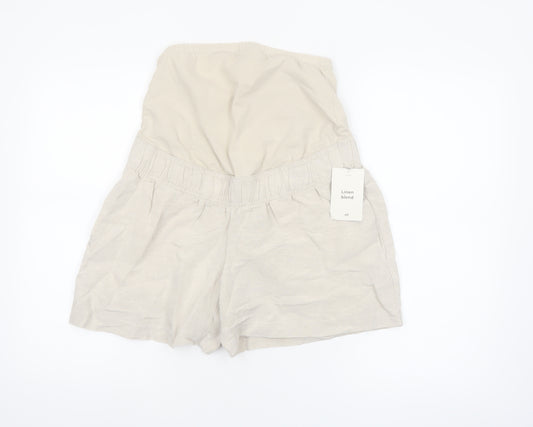 H&M Women Beige Maternity Linen Blend Casual Shorts Size S