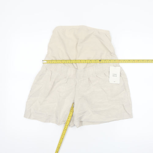 H&M Women Beige Maternity Linen Blend Casual Shorts Size S
