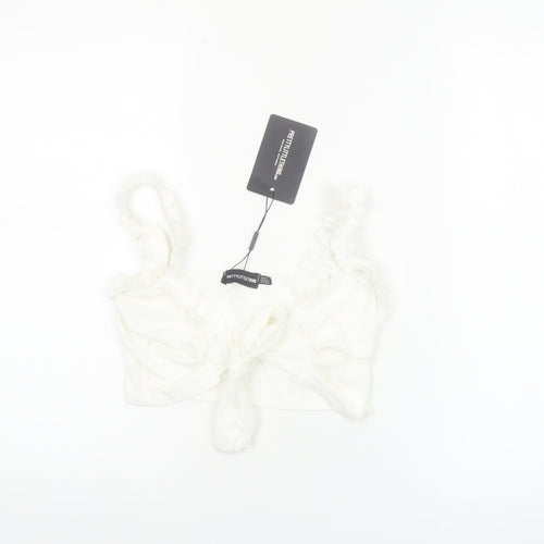 PrettyLittleThing Women’s White Cropped Tie Front Ruffle Strap Top Size 6