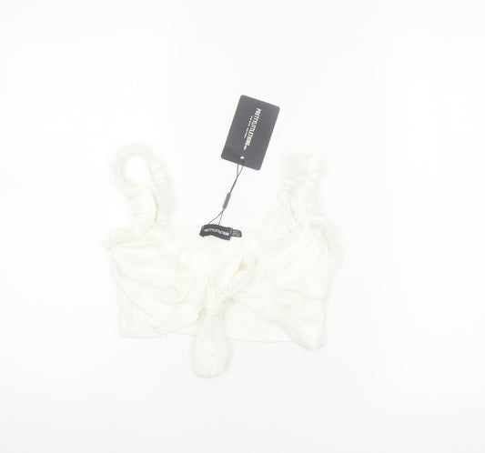 PrettyLittleThing Women’s White Cropped Tie Front Ruffle Strap Top Size 6